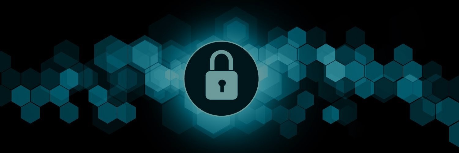 Cybersecurity banner - abstract with lock symbol