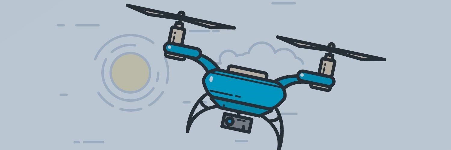 illustration of a drone in the sky with the sun behind it