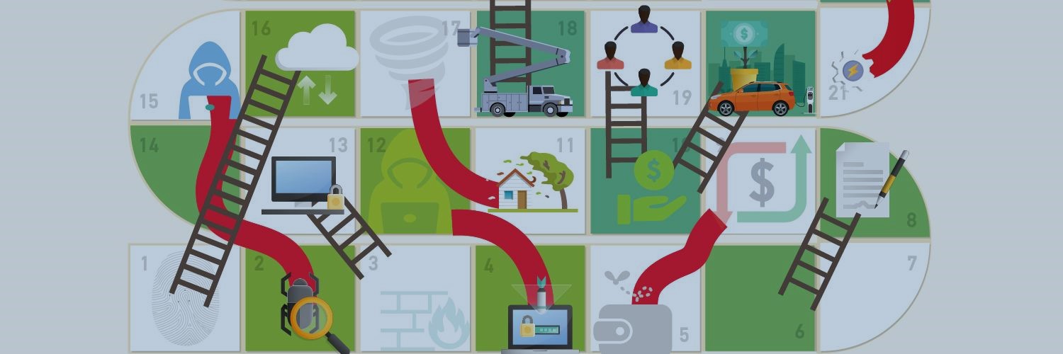illustration of various risks for public power utilities stylized like a board game