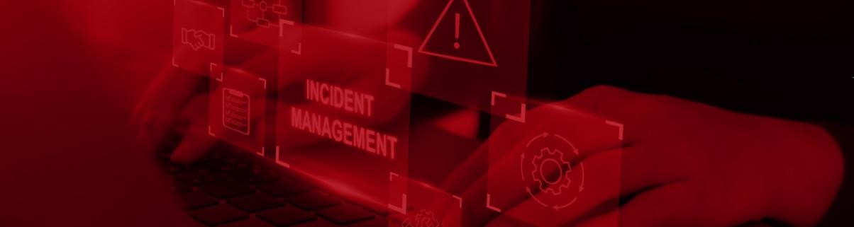 Banner collage of digital alert messages and typing hands overlaid with a red screen
