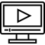 Black-and-white-icon of a computer with a play button.