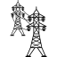 Black-and-white icon of two connected towers
