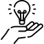 Black-and-white icon of a lightbulb floating above an open hand