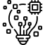 Black-and-white icon of lightbulb
