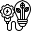 Black-and-white icon of a lightbulb and leaves