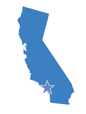 Outline of California with a star marking the location of the Headworks Reservoir