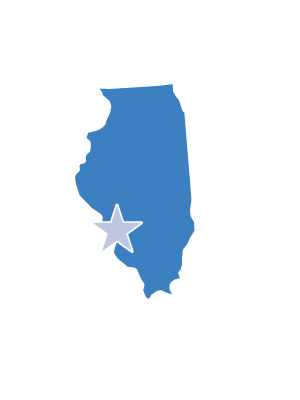 Outline of Illinois with a star marking the location of the Waterloo natural gas facility
