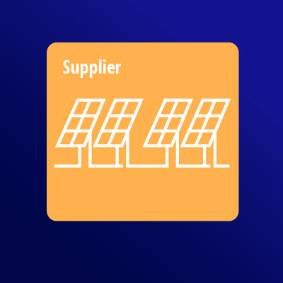 Power supplier, represented by an array of solar panel icons on a yellow background