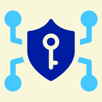 Icon with a key lock over a shield with four lines emerging from each side, representing the procedures within your AI policy needed to protect sensitive data