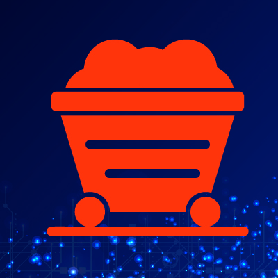 Mining cart filled with coal icon on blue background