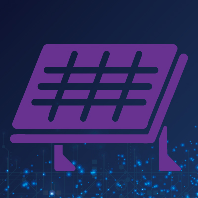 Solar panel icon on blue background