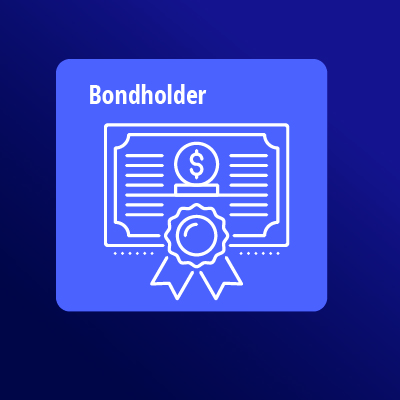 Bondholder over a bond certificate icon on a blue background