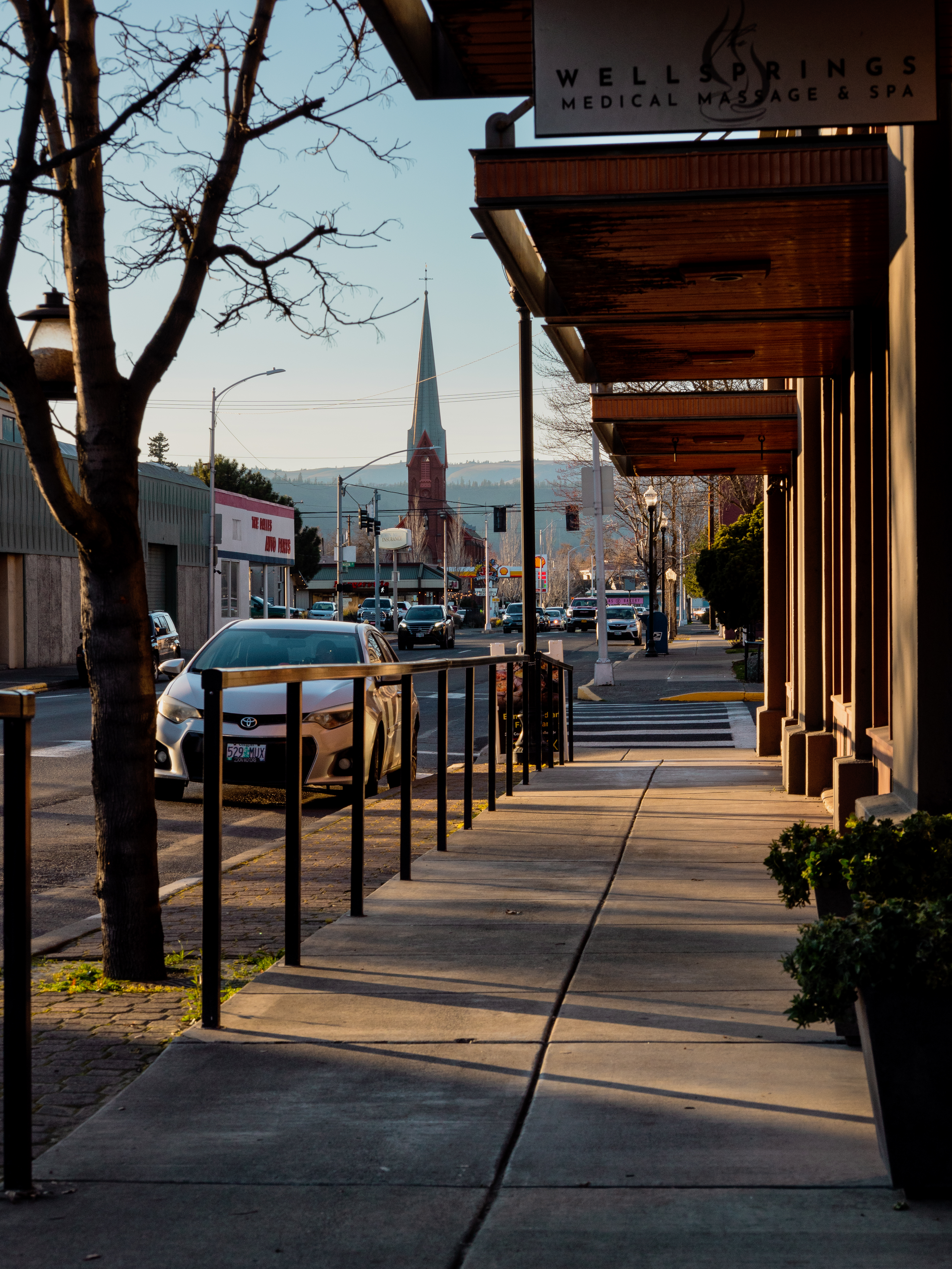 The Dalles main street at dawn.