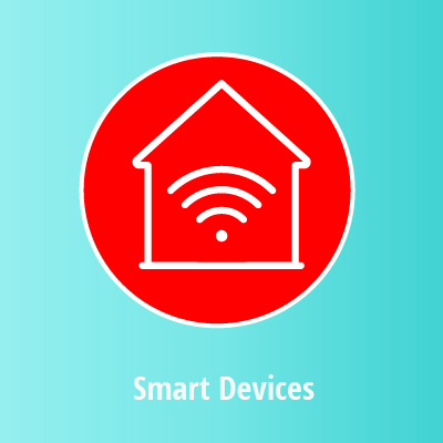 Image of a house with a wi-fi signal at its center above the text "Smart Devices"