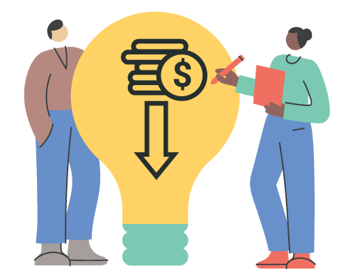 People talking around a light bulb