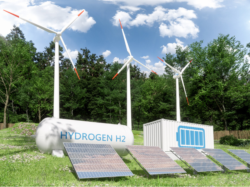 Hydrogen storage with wind turbines and solar panels