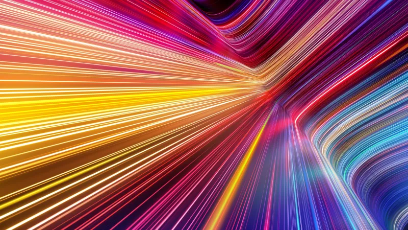 Multi-colored lines angling toward the front of the frame