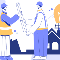 utility workers in hard hats shaking hands in front of collage of generating facilities