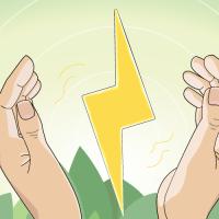 Illustrated hands cupping an electric bolt