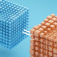 Series of cubes linked together formed by smaller cubes