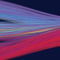 A series of bright colorful lines converging into groups