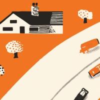 illustration of a small town with a road going through it