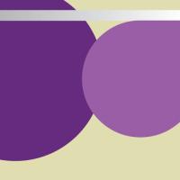 Purple and yellow circles over beige background with gray lines