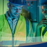 Artwork with utility staff in safety gear