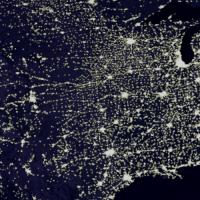 Dark map of the united states lit up with the electric grid