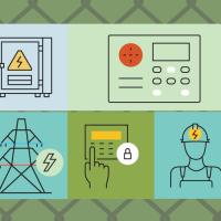 Collage of icons related to grid security