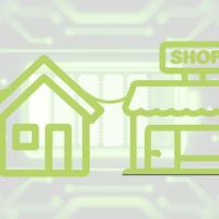 icon of house and small buisness over battery graphic