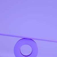 Graphic of a stack of coins and a light bulb balanced on a seesaw set against a purple background.