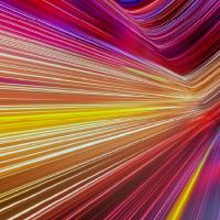 Multicolored lines bending toward the front of the frame 