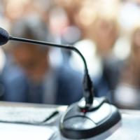 Microphone on a podium