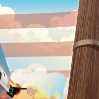 Graphic of a lineworker with a rocket and the american flag