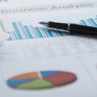 Spreadsheet on desk with pen