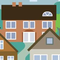 Drawing of homes on a street