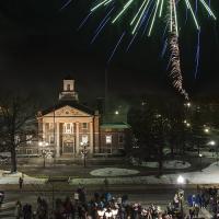 Fireworks over square in Kirkwood, MO