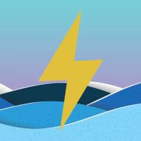 yellow electric bolt above blue waves of water