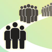 groups of people icons along a curved path