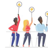 people holding up thumbs up and thumbs down signs 