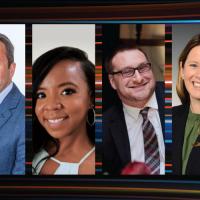 Collage of photos of people in public power