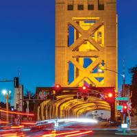 view of Sacramento tower bridge at night