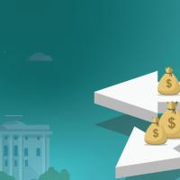 three split arrows with different amounts of money