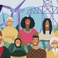 diverse group of people in front of electric infrastructure