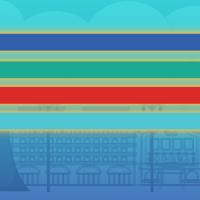 Series of colorful bars over an outline of a community with utility poles