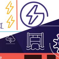 electric icons on contrasting background