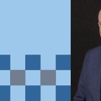 scott corwin and blue square pattern