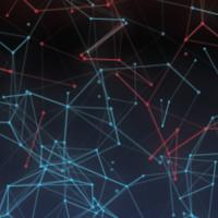 Visual representation of a system network with interconnected nodes in red and blue