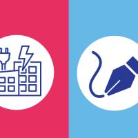 Sequence of images including data center racks and geolocation marker that represent commons aspects about AI and electricity use that are often misunderstood